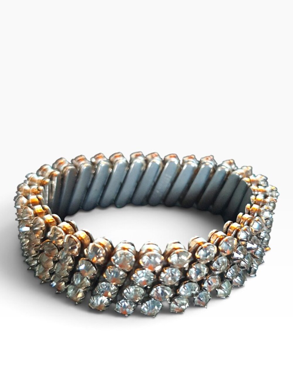 Vintage Mid-Century Hollywood Glamour Rhinestone Expandable Statement Bracelet